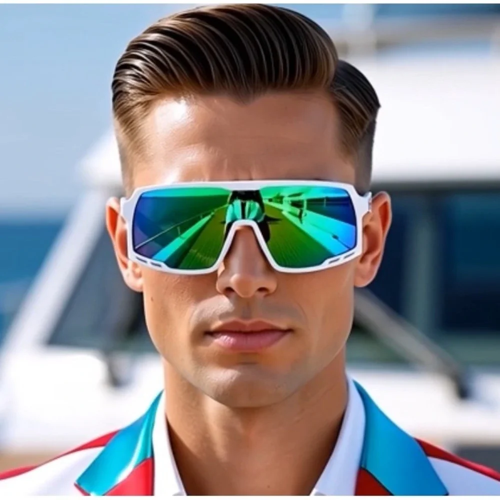 Sport Sunglasses‎ Men White Red Mirrored Lens Wrap Around Pit Vip Style
